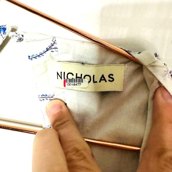 Nicholas Celie White Blue Floral Button Front Print Puff Sleeve Maxi Dress Sz 6 - Picture 9 of 16